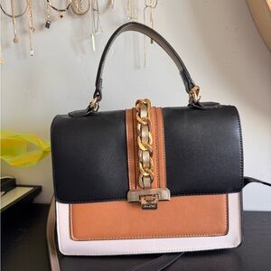 Aldo Black, Tan & Cream Chain-Trim Top-Handle Satchel